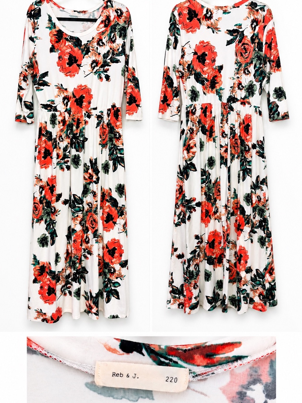 White Maxi Dress with Red Floral Print